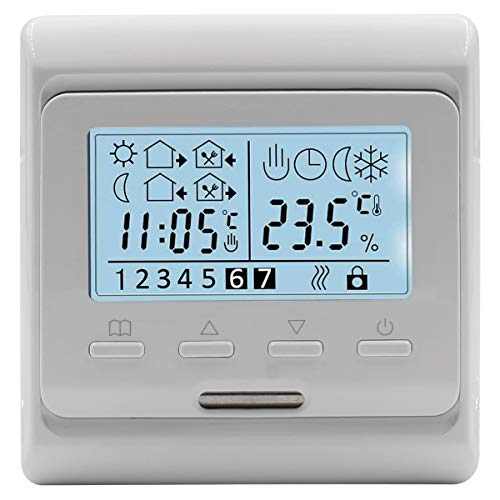 Heschen LCD Digital Termostato de programación semanal, HS-E806, 230VAC 3Amp, Controlador de termostatos de calefacción por Suelo Radiante, Apto para Sistemas de calefacción por Agua