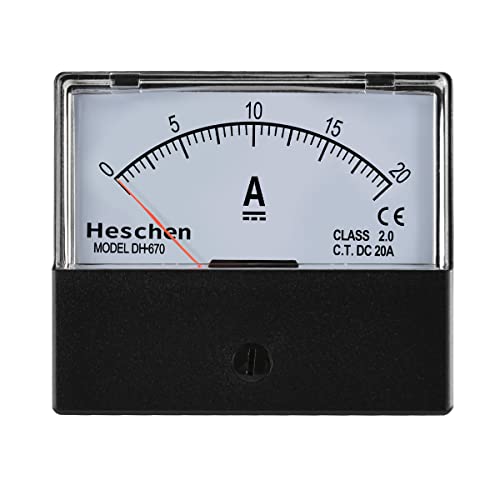 Heschen Medidor de amperímetro de corriente montado en panel rectángulo, DH-670, DC 0-20A, estilo 670, clase 2.0