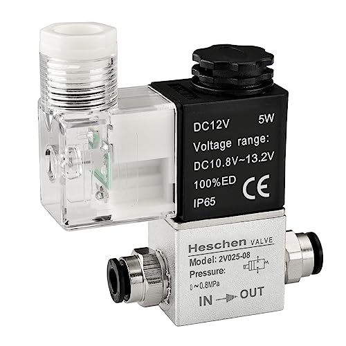 Heschen Válvula solenoide neumática eléctrica 2V025-08 12VDC PT1/4 2/2 vías normalmente cerrada IP65 CE