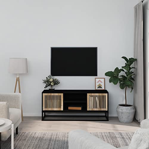 Homgoday Mueble para TV negro, 105 x 30 x 45 cm, de madera multicapa y hierro, mueble para TV, mueble bajo para salón, soporte para TV