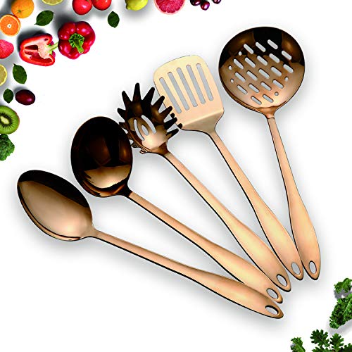HOMQUEN Juego de utensilios de cocina de acero inoxidable - Utensilios de cocina de cobre 5, Juego de utensilios de cocina antiadherente