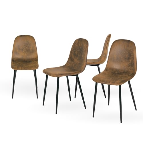 Homy Casa Juego de 4 sillas de comedor con asiento y respaldo suaves, con patas de metal sólido, para sala de estar, dormitorio, cocina o comedor, ante marrón
