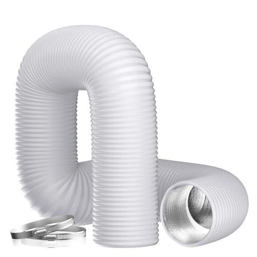 Hon&Guan 6inch Tubo de Manguera de Ventilación Tubo Aire Flexible di Aluminio PVC para Extractor de Aire, Climatización, Secadora(ø150mm*5m, Blanco)