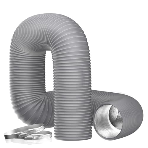 Hon&Guan Tubo de Manguera de Ventilación Tubo Aire Flexible di Aluminio PVC para Extractor de Aire, Climatización, Secadora(ø100mm*5m, Gris)