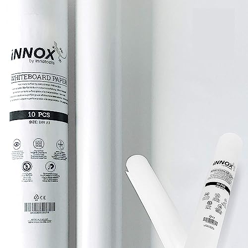 INNOX® Lámina electrostática para pizarra blanca autoadhesiva, se adhiere magnéticamente a todas las superficies, ideal para reuniones, lluvia de ideas y coaching, color blanco, 10 hojas