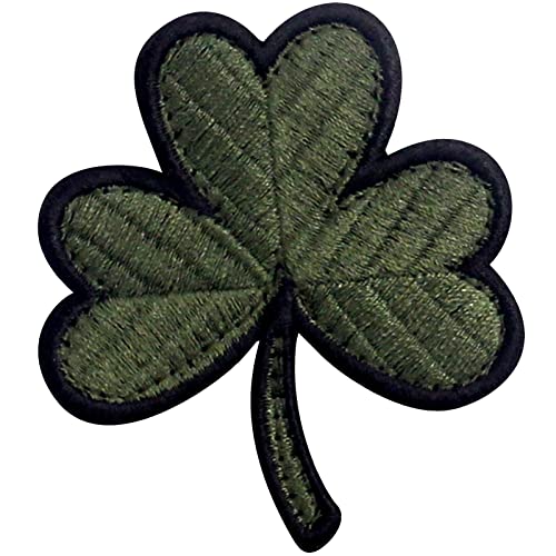 Insignia de trébol irlandés táctico, trébol de la suerte Broche Bordado de Gancho y Parche de Gancho y bucle de cierre, Verde oliva