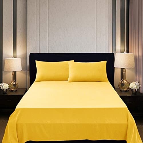 Intimitaly® Juego de sábanas matrimoniales de algodón y cama individual, 100% algodón puro, sábanas y 2 fundas de almohada, ropa de cama lisa (amarillo, matrimonial)