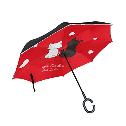 ISAOA un paraguas grande puede paraguas resistente al viento paraguas plegable de doble capa construcción invertido para coche uso, mango en forma paraguas gato blanco y negro