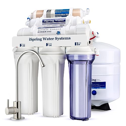 iSpring RCC7D Sistema RO/DI, Sistema de Filtración de Agua por Osmosis Inversa y Desionización de 6 Etapas, Sistema de Agua RO/DI de 75 GPD para Acuario y Suavizador de Agua con DI Filtro de Agua