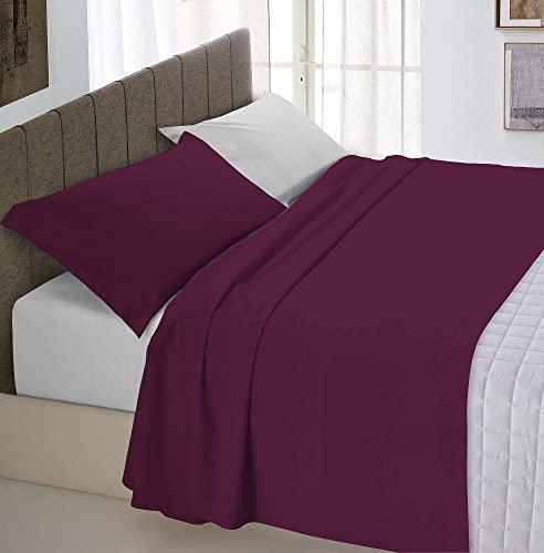 Italian Bed Linen MB Home Italy Juego de sábanas Natural Color, Lino Algodón, Ciruela/Gris Claro, Doble