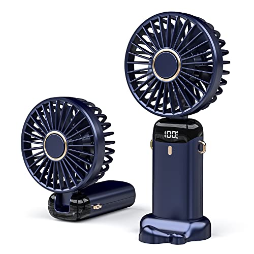 JANREAY Mini ventilador de mano USB de escritorio, ventilador de mesa pequeño con 5 velocidades y batería USB, ventilador eléctrico plegable para viajes, oficina, hogar (Blue)