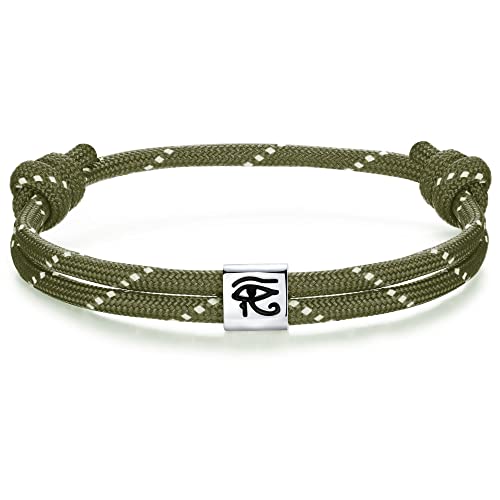 J.Endéar Ojo Egipcio de Horus Pulsera Hombres Mujeres Plata 925 | Náutica Paracord Surfer Pareja Pulsera de Ojos Wedjat Hecha A Mano | Amuleto Protección Joyería Regalo de La Suerte, Verde