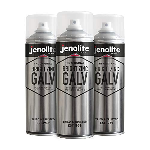 JENOLITE Pintura en aerosol de zinc brillante galvanizado | PLATA |Imprimación y capa superior todo en uno | Protección superior contra el óxido y la corrosión | 3 x 500ml
