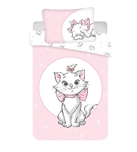 JFabrics Disney Aristocats - Juego de edredón y almohada para cuna de bebé, color rosa claro, juegos de ropa de cama para niñas pequeñas, con increíble gato Marie