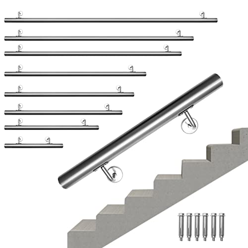 Jopassy Pasamanos de acero inoxidable, pasamanos de 180 cm de largo, 42 mm, utilizado para escaleras interiores y exteriores, incluye soporte de pared y tapas