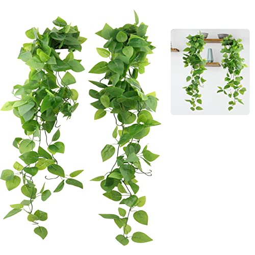 JOPHEK Plantas Artificiales Colgantes, 2 Piezas Plantas Colgantes Artificiales, Plantas Colgantes Hiedra Verde Artificial, para Boda Jardín Balcón Dormitorio Interior Decoración de La Pared (108cm)