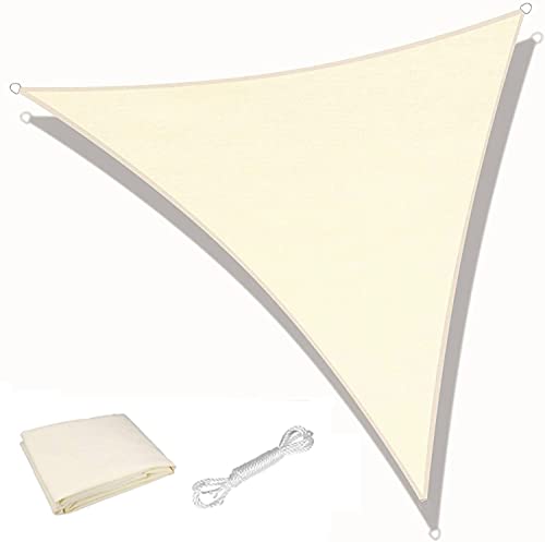 KAHEIGN Toldo Vela de Sombra Triangular, 3m x 3m x 3m Impermeable 98% De Bloqueo UV Lona De Sombra De Sol 180g/sm Toldo con Protección Solar para Fiesta En El Patio del Jardín Al Aire Libre (Crema)