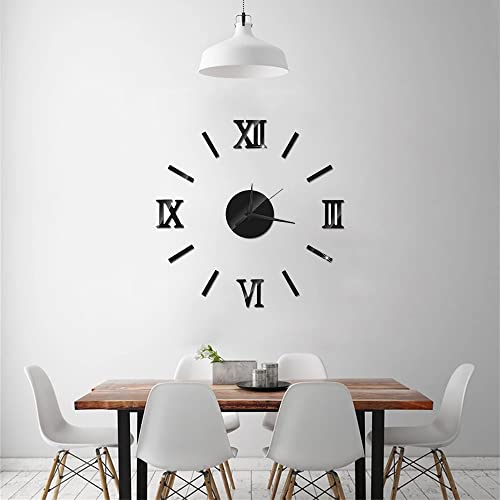 Kasahome Reloj de pared moderno adhesivo con diámetro ajustable hasta 50 cm – Reloj de pared grande silencioso y fácil de montar – Diseño ideal para el hogar, sala de estar, oficina, (negro)