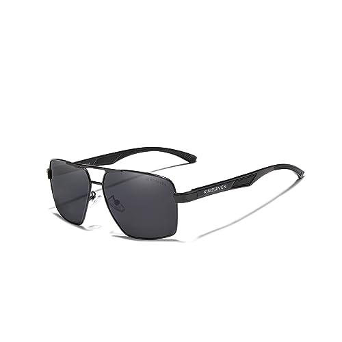 KINGSEVEN Gafas de sol de aluminio para hombre lentes polarizadas marca diseño aros gafas de sol recubrimiento espejo Oculos de sol 7719, negro y gris, 59