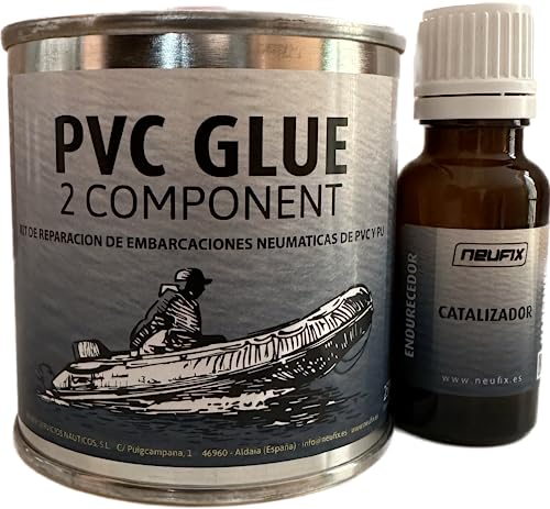 Kit de Pegamento de PVC Profesional para Reparación de Zodiac, Cola de 2 Componentes, 250ml - Cola PVC y Catalizador, Fácil Aplicación (Azul Marino)