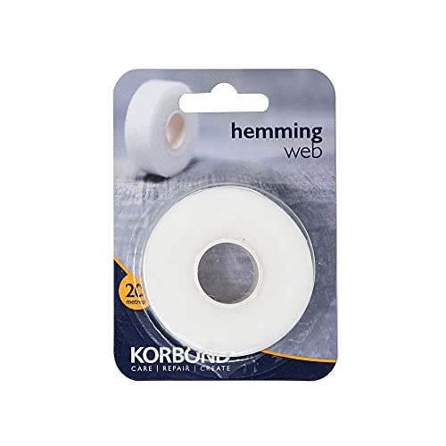 Korbond Cinta termoadhesiva para dobladillos, para pegar tela y hacer manualidades sin coser, ideal para orillas, pantalones, vaqueros, parches y uniformes, 2 cm x 20 m, white (110042)