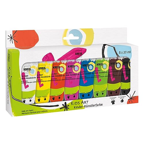 KREUL 43360-Kids Art - Pintura de artista, 8 colores de bricolaje en tubos de 20 ml cada uno, vegano, secado rápido, para niños a partir de 6 años, 43360, Multicoloured