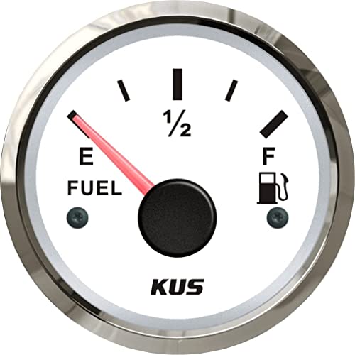 Kus Medidor de nivel de combustible carburante, gasolina o diesel de 0 – 190ohm señal 52 mm 12 V/24 V, para barco o yate, blanco y acero inoxidable, marina, impermeable antihumedad