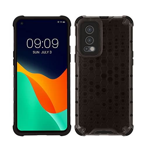 kwmobile Funda para Smartphone Compatible con OnePlus Nord 2 5G - Funda Protectora para el teléfono con diseño de Panal de Abeja - Negro/Transparente Mate