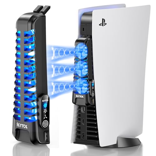 Kytok Ventilador de Refrigeración para la Consola PS5, Silencioso, 3 Velocidades, Luz LED, 3 Ventiladores y Puerto USB (Negro)