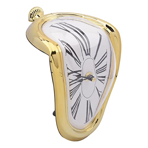 Laluky Moderno reloj de estante de fusión, reloj de moda de escritorio, reloj de cuarzo surrealista, divertido reloj de escritorio de oficina en casa para decoración (dorado)