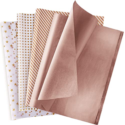 Larcenciel 120 Hojas Papel de Seda Oro Rosa, Papel de Envolver de Seda Metálico, Papel de Regalo Adecuado Para Bolsas de Regalo, Cumpleaños, Bodas, Fiestas, Decoración Navideña (50 x 35 cm)