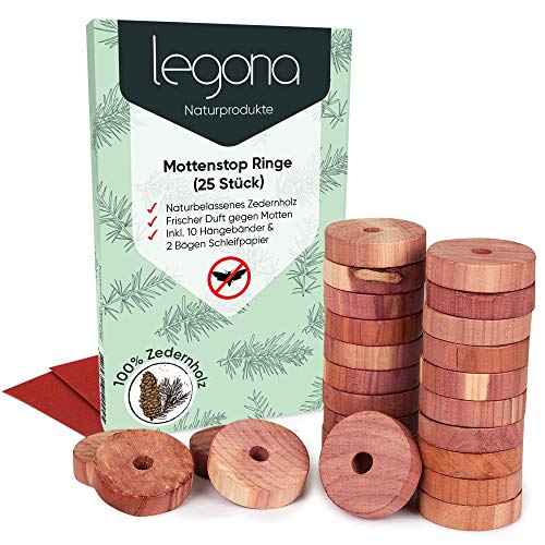 Legona® 25 x antipolillas de madera de cedro, producto 100% natural sin químicos - repelente de primera clase en el armario para protección duradera contra polillas de la ropa