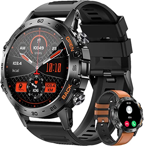 LEMFO Reloj Inteligente Hombre,1.39"HD 360*360 Smartwatch Hombre con Llamadas Bluetooth,Smartwatch con 123 Deportes Modos y Monitor de Ritmo Cardíaco/SpO2/Presión Arterial,para Android iOS(2 Correas)