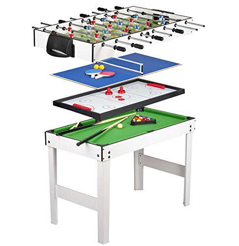 Leomark Mesa multijuegos futbolin Mesa Billar 4 en 1 (Billar, futbolín pimpón y Hockey) Mesa de Billar Mesa de Ping Pong Mesa de Air Hockey Futbolín, Dimensiones: 120 cm x 61 cm x 82 (A) cm