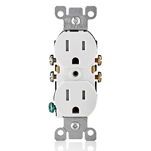 Leviton - Tomacorriente T5320-W de 15 amperios y 125 V, previene la manipulación, receptáculo doble, para uso residencial, con tierra