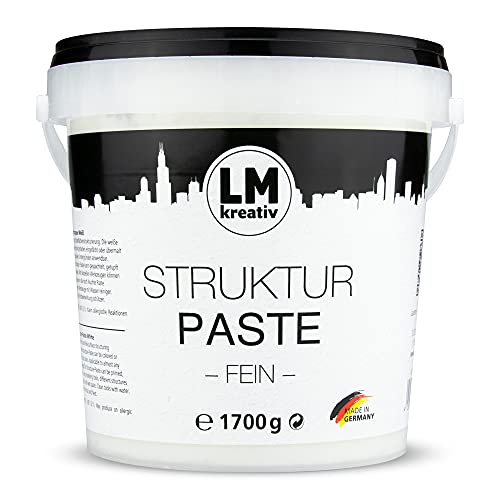 LM - Pasta de textura fina de 1,7 kg en cubo - Blanco - Masilla Impasto / Pintura texturizada para necesidades artísticas. La pasta de modelado de grano fino. Espátula con pintura acrílica