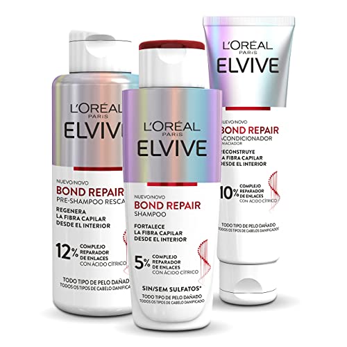 L'Oréal Paris Elvive Bond Repair Cofre Reconstrucción Pre-champú, Champú, Acondicionador de Reconstrucción Profunda, Tratamiento para Reparar el Cabello Dañado, 98 por ciento menos rotura