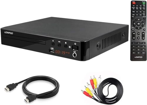 LP-099 Reproductor de DVD (Full HD 1080P, HDMI Output, Entrada USB, Multi Region Code Zone Gratis) Compatible con JPEG y MP3