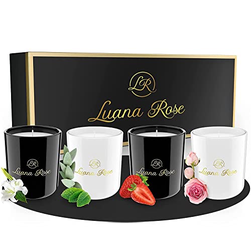 Luana Rose Velas Aromáticas - Set de Regalo - Velas 100% de Cera de Soja - Velas Perfumadas en Vaso - Velas Aromáticas de Cera de Soja Natural - Velas de Regalo para Aromaterapia - Set de 4 Piezas