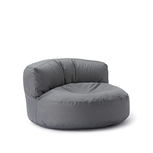 Lumaland Sofá Puff Redondo Grande 320l con Respaldo & Relleno Incluido - Sillón Relax Impermeable para Exterior - Mueble Ideal para Salón, Jardin y Terraza - 90 x 50 cm/Gris