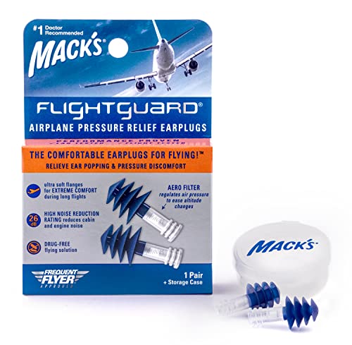 Mack's Flightguard - Tapones para los oídos de alivio de presión de avión - 26dB NRR - Cómodos, seguros, tapones para los oídos de viaje