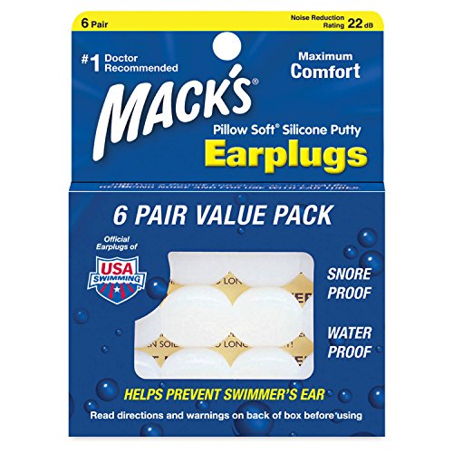 Macks Pillow - Tapones para los oídos, silicona moldeable, 6 pares x 3 (18 pares)