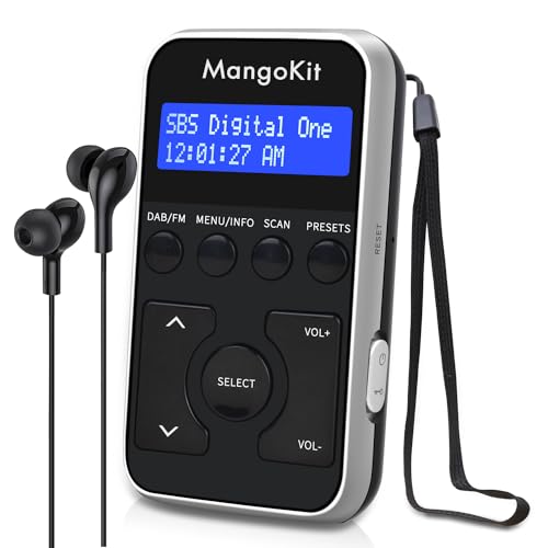 MangoKit MP1 Radio Portátil Pequeña Dab/Dab+ y FM,Mini Radio de Bolsillo Digital Batería Recargable con Auriculares,batería o Red alimentada,20 Estaciones preestablecidas (Plateada)
