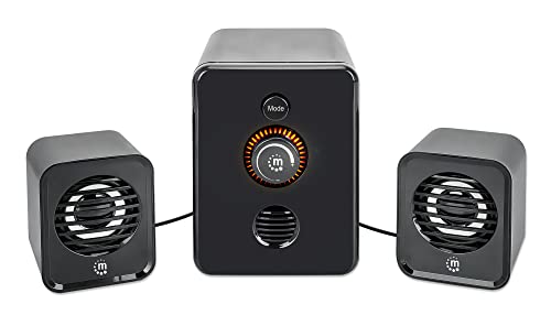 Manhattan Bluetooth® RGB LED 2.1 Desktop - Sistema de Altavoces USB con subwoofer, 3,5 mm y entradas RCA, PC/PS4/Xbox/TV/Smartphone/Tablet - Negro