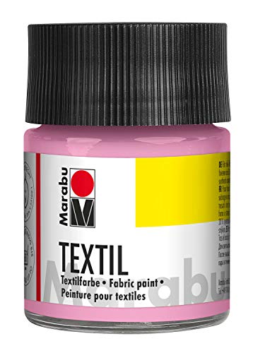 Marabu 17160005236 - Pintura textil para tejidos claros, rosa claro 50 ml, tinta de impresión a base de agua, lavable hasta 60 °C, fijación mediante planchado o horno