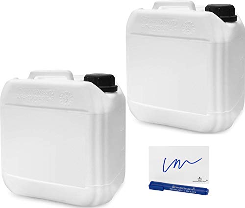 MARKESYSTEM - Bidón Garrafa Plástico Pack de 2 x 4 litros + Kit Etiquetado - Apilable, Apta para uso alimentario. Depósito Ideal para agua, químicos, etc - Material reciclable HDPE
