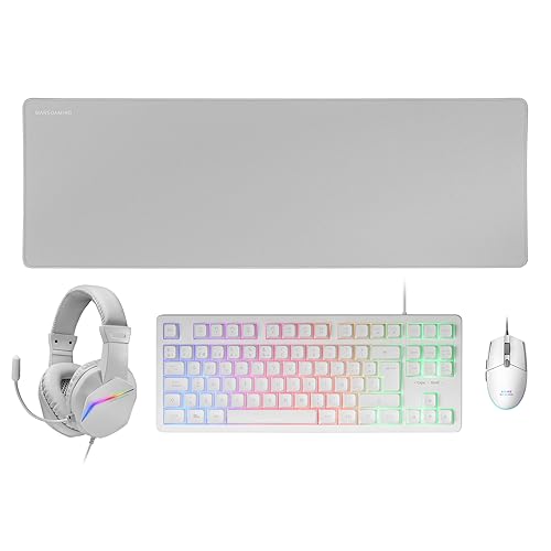 Mars Gaming MCP-RGB3, Pack Gaming Teclado Fixed RGB + Ratón Gaming RGB Flow 3200 dpi + Auriculares Over-Ear RGB + Alfombrilla XXL, Blanco, Idioma Español