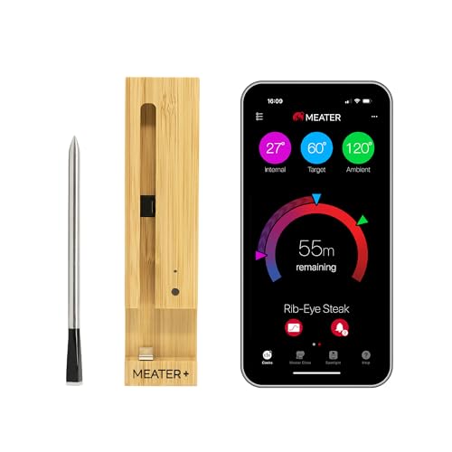 MEATER Plus | 50m Termómetro inalámbrico inteligente para carne para el horno, parrilla de cocina, barbacoa, ahumador, asador con Bluetooth y conectividad digital WiFi