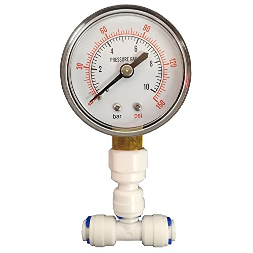 Medidor de presión para sistemas acuáticos RO y de ósmosis inversa doméstica con conexión de 1/4 pulgadas por Finerfilters.