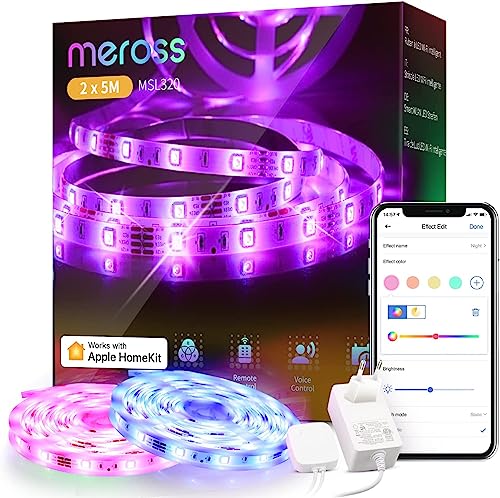 Meross Tiras LED WiFi Luces LED RGB 10M (5m*2), Tira de Luz IP20, 12V, Admite DIY. Compatible con Apple HomeKit Siri, Alexa, Google Assistant y SmartThings. Tira Decoración de la Habitación